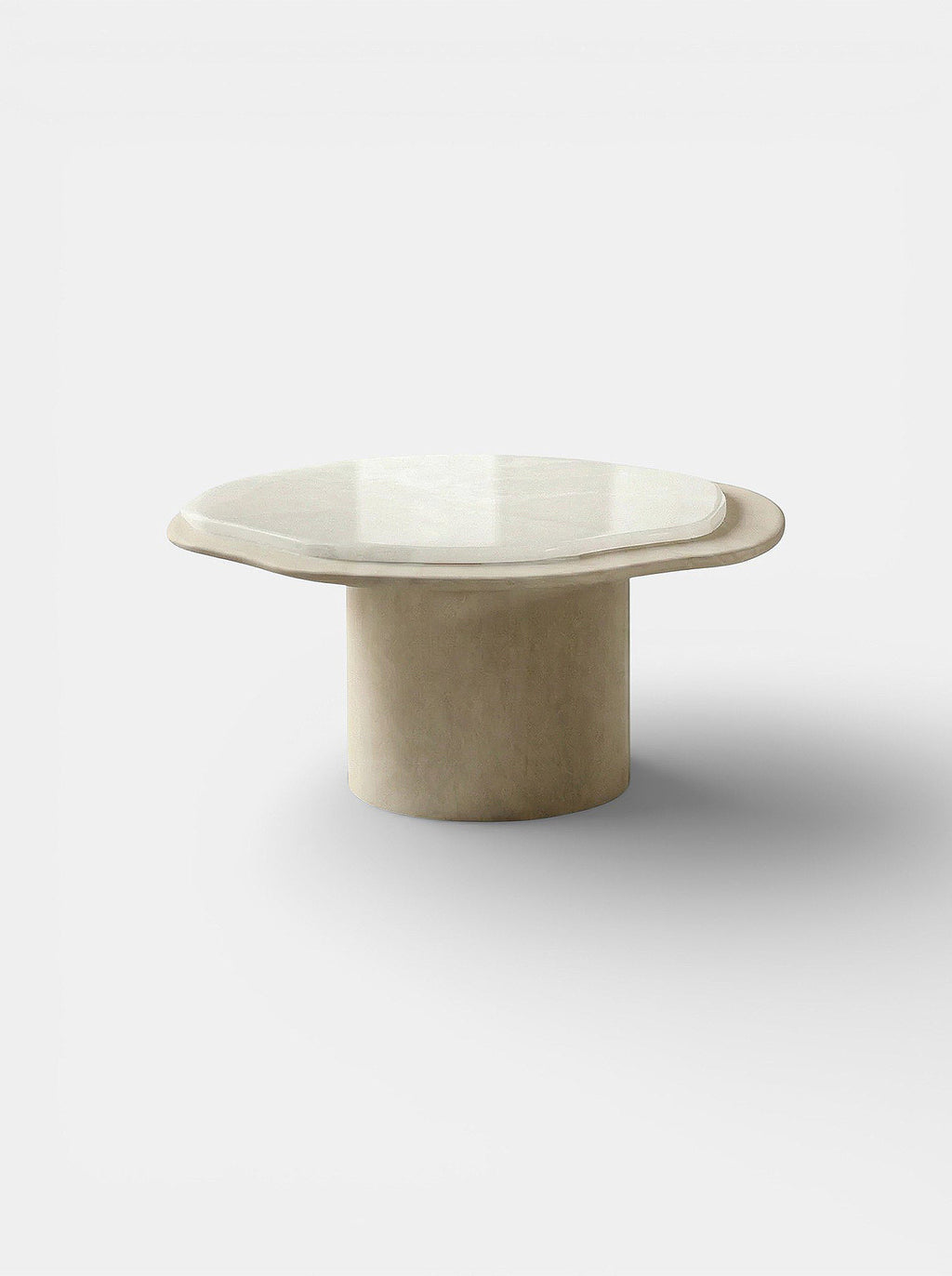 Nuga Solo coffee table with travertine and white onyx, Italian luxury marble furniture design