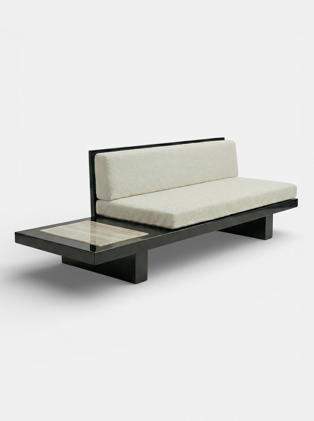 Contemporary Phoebe onyx bench in black ivory marble - luxury Italian design three-quarter view