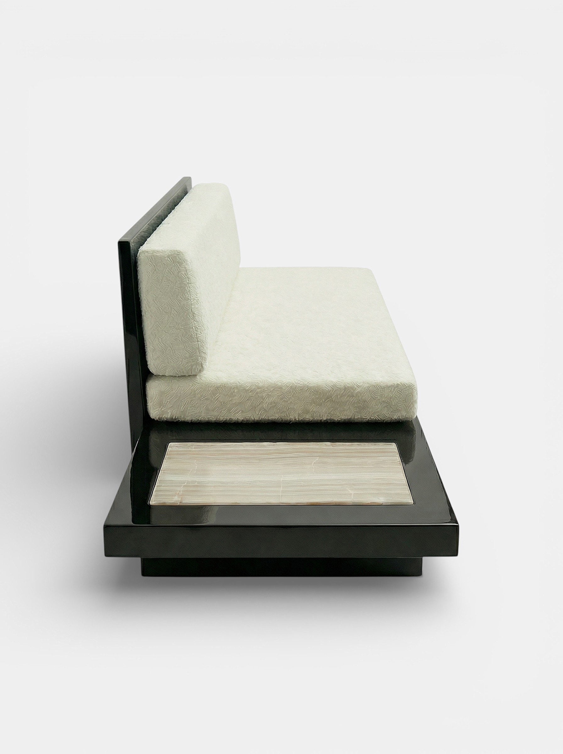 Sophisticated Phoebe bench black ivory onyx stone - luxury Italian marble furniture alternate angle