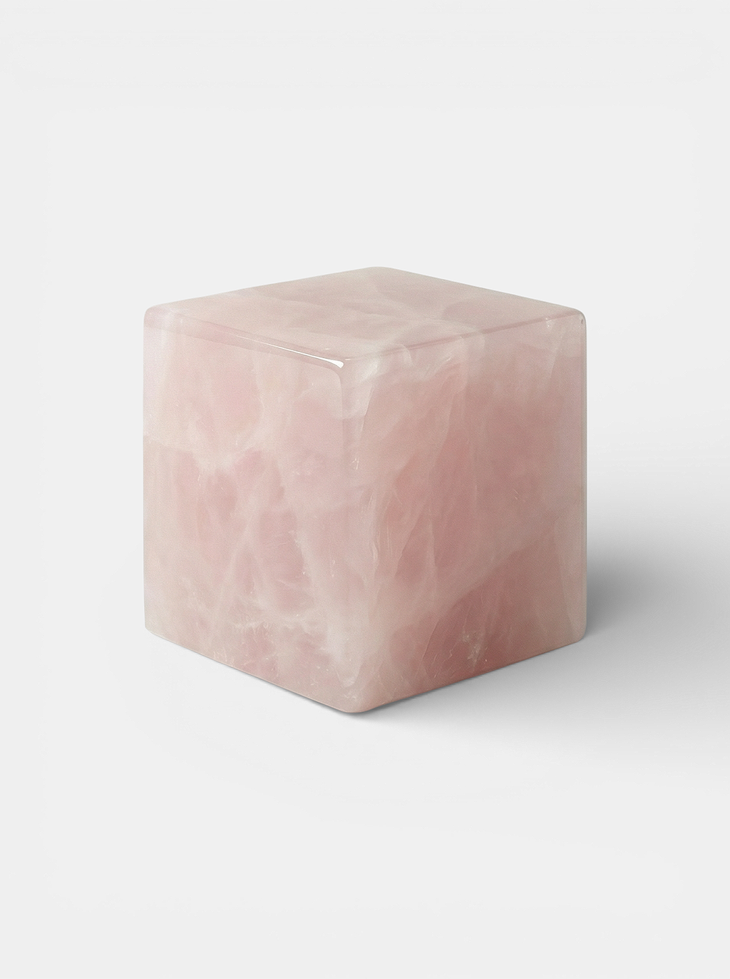 Designer pink onyx cube - premium Italian marble sculpture three-quarter angle artistic view