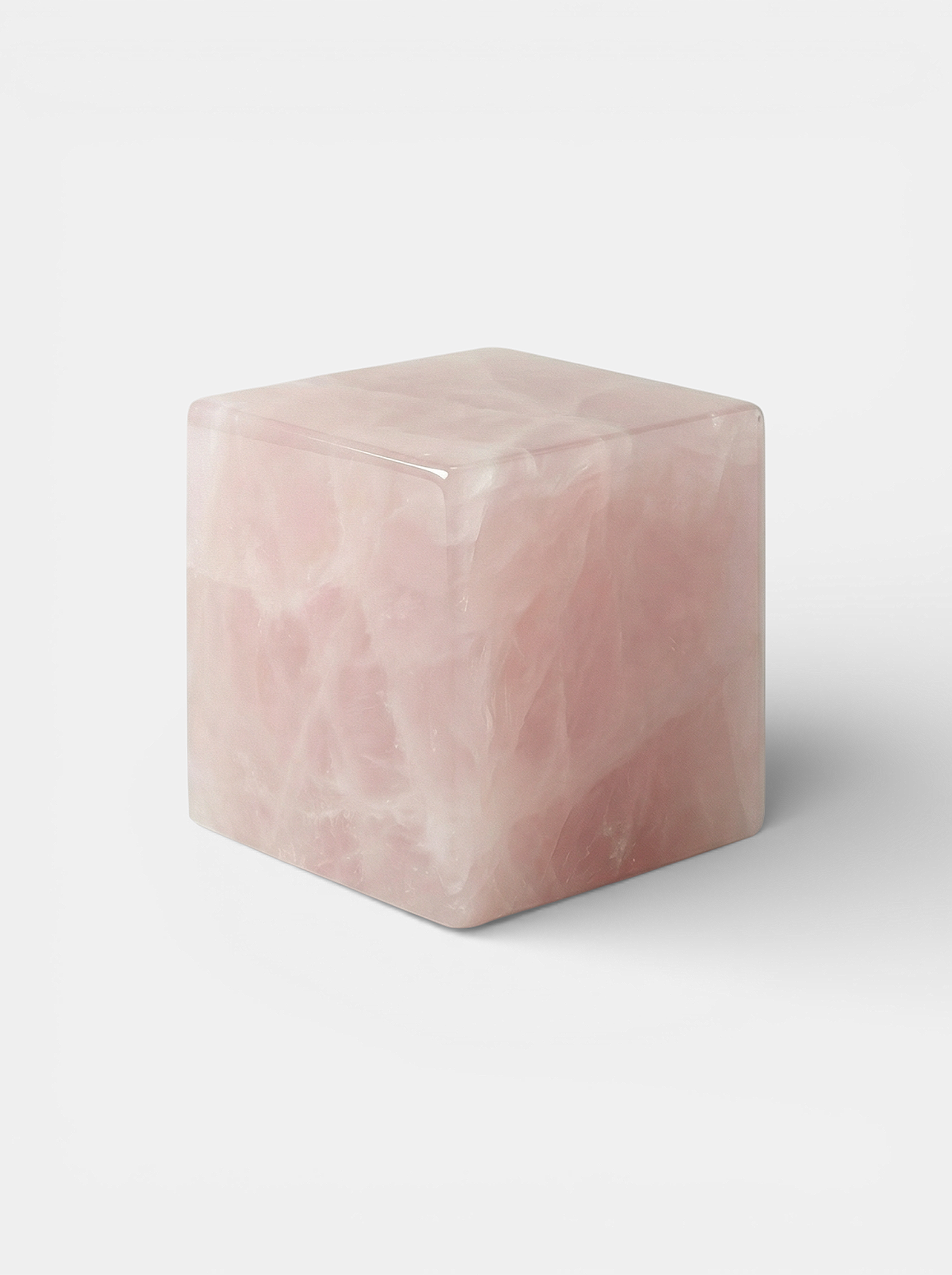 Designer pink onyx cube - premium Italian marble sculpture three-quarter angle artistic view