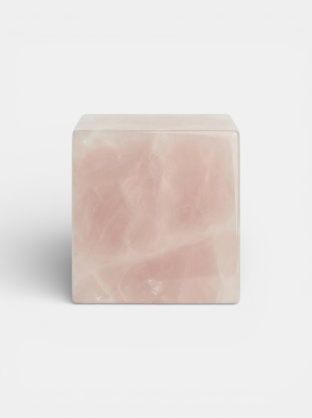 Luxury pink onyx cube - elegant Italian marble accent piece top surface detail perspective