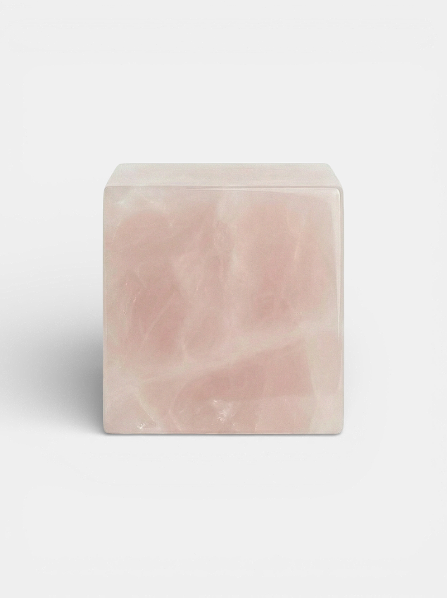 Luxury pink onyx cube - elegant Italian marble accent piece top surface detail perspective