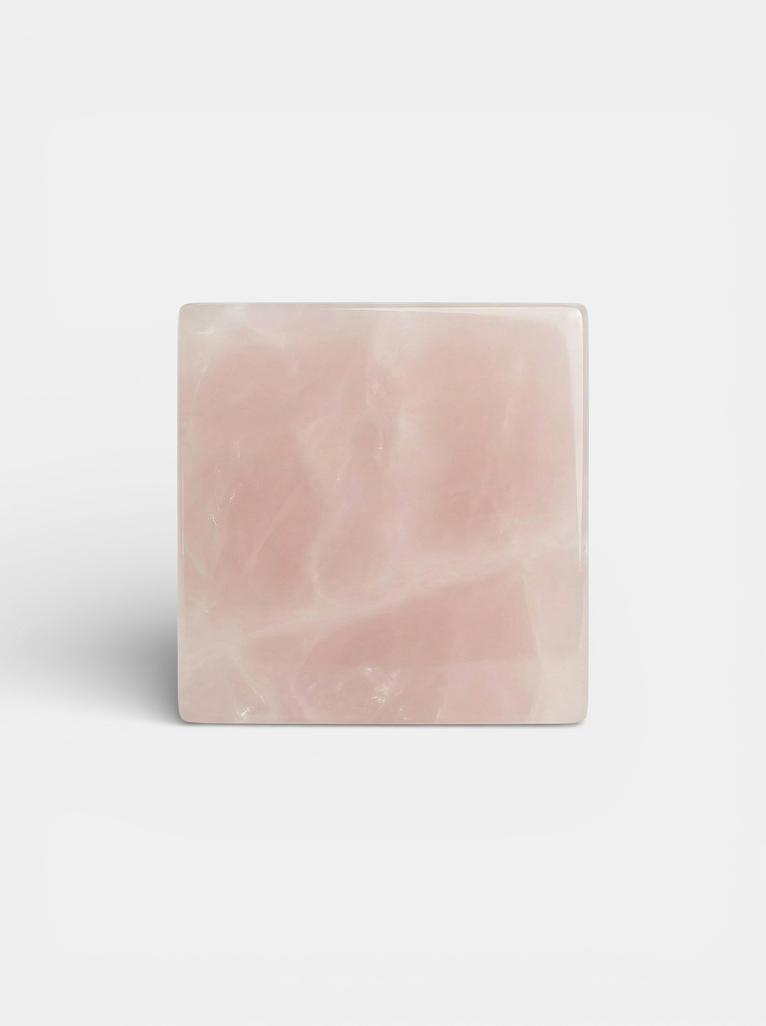 Premium pink onyx cube sculpture - handcrafted Italian marble decorative piece front face view