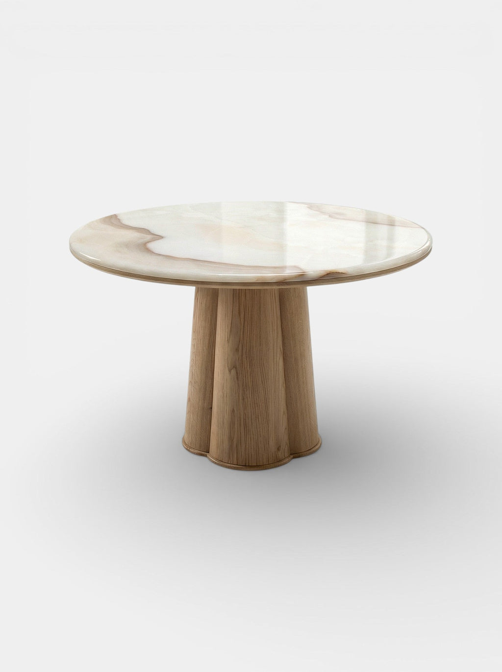 Premium Poli dining table featuring oak wood base with vanilla onyx marble top - Italian craftsmanship
