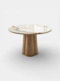 Premium Poli dining table featuring oak wood base with vanilla onyx marble top - Italian craftsmanship
