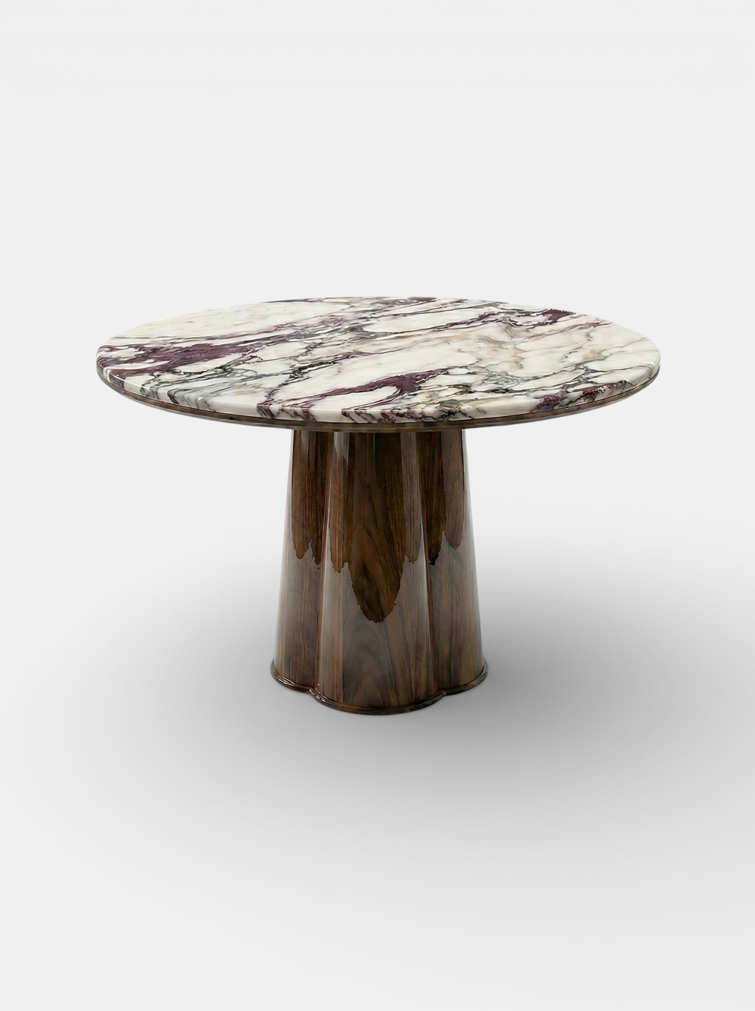 Poli Glossy Wood And Calacatta Viola Dinning Table