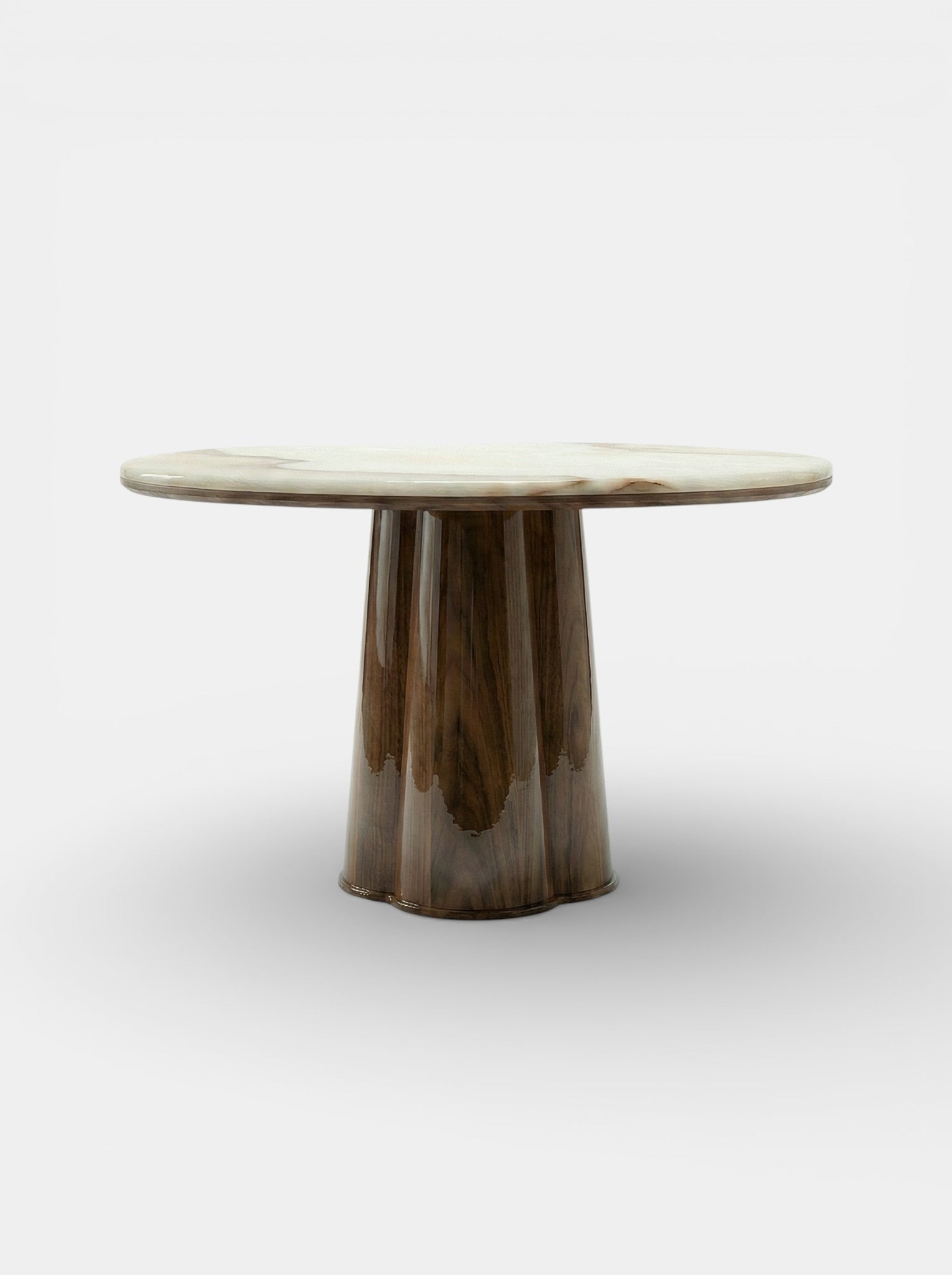 Poli Glossy Wood And Ivory Onyx Dinning Table