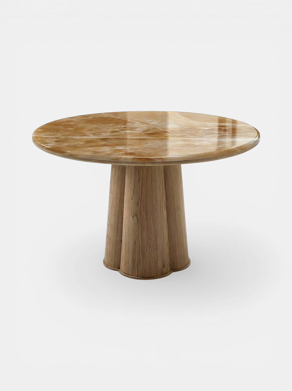 Poli table with oak wood base and honey onyx marble top - Italian luxury dining furniture collection