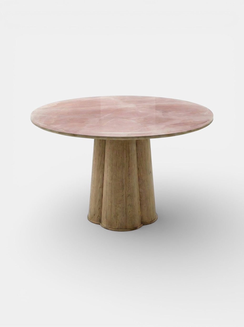 Luxurious Poli dining table with oak wood base and pink onyx marble top - exclusive Italian furniture