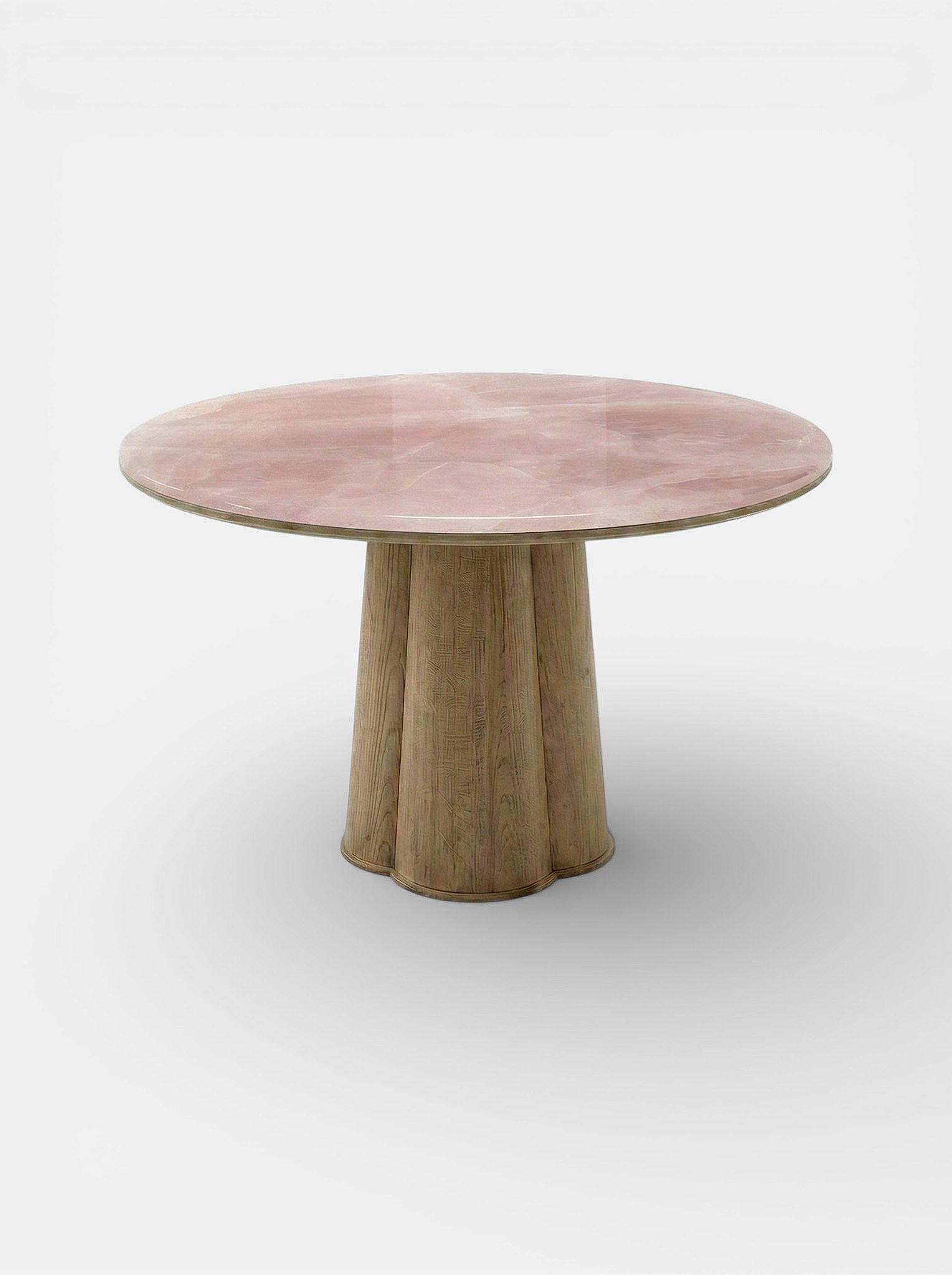 Luxurious Poli dining table with oak wood base and pink onyx marble top - exclusive Italian furniture