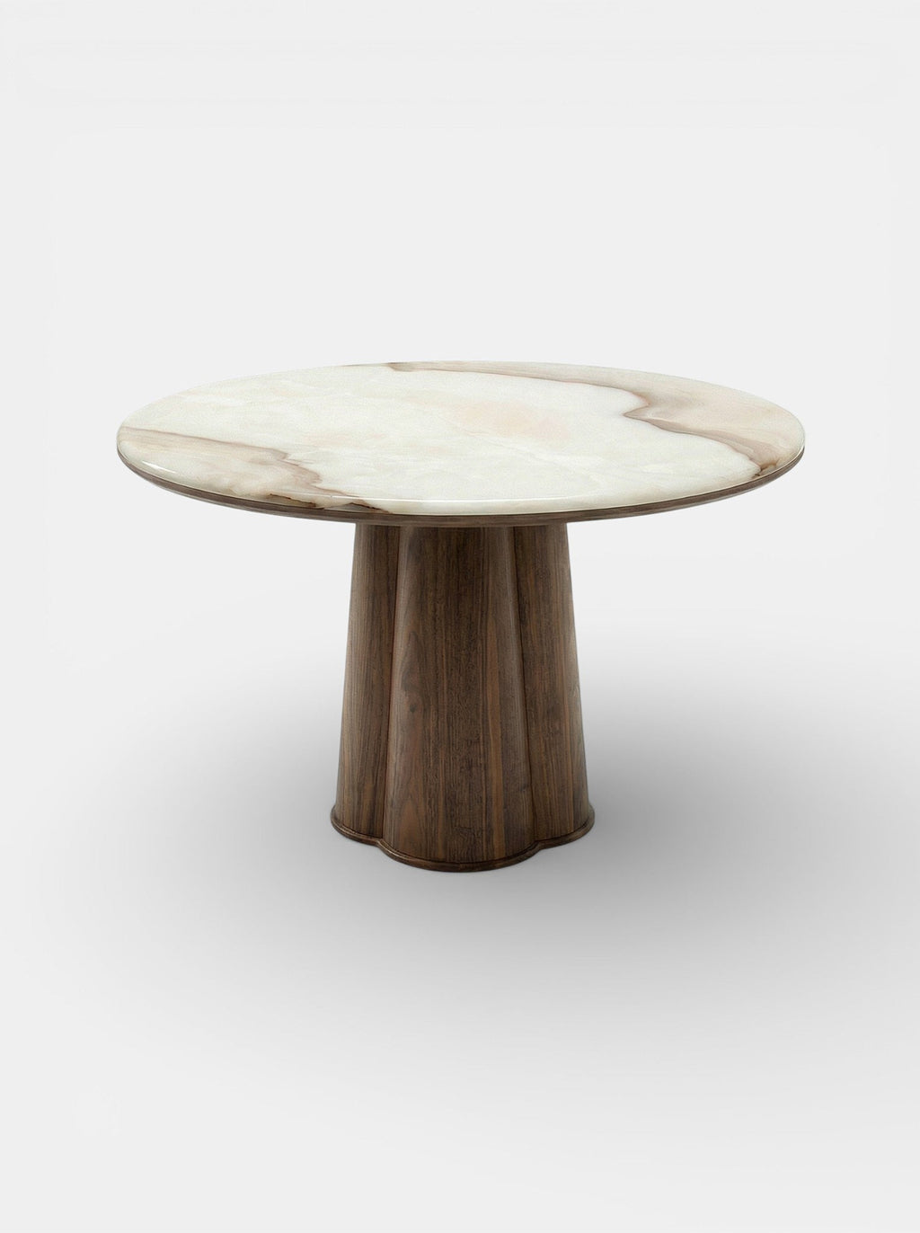 Elegant Poli dining table with wood base and vanilla onyx marble top - luxury Italian furniture design