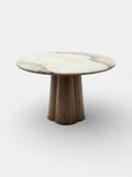 Elegant Poli dining table with wood base and vanilla onyx marble top - luxury Italian furniture design