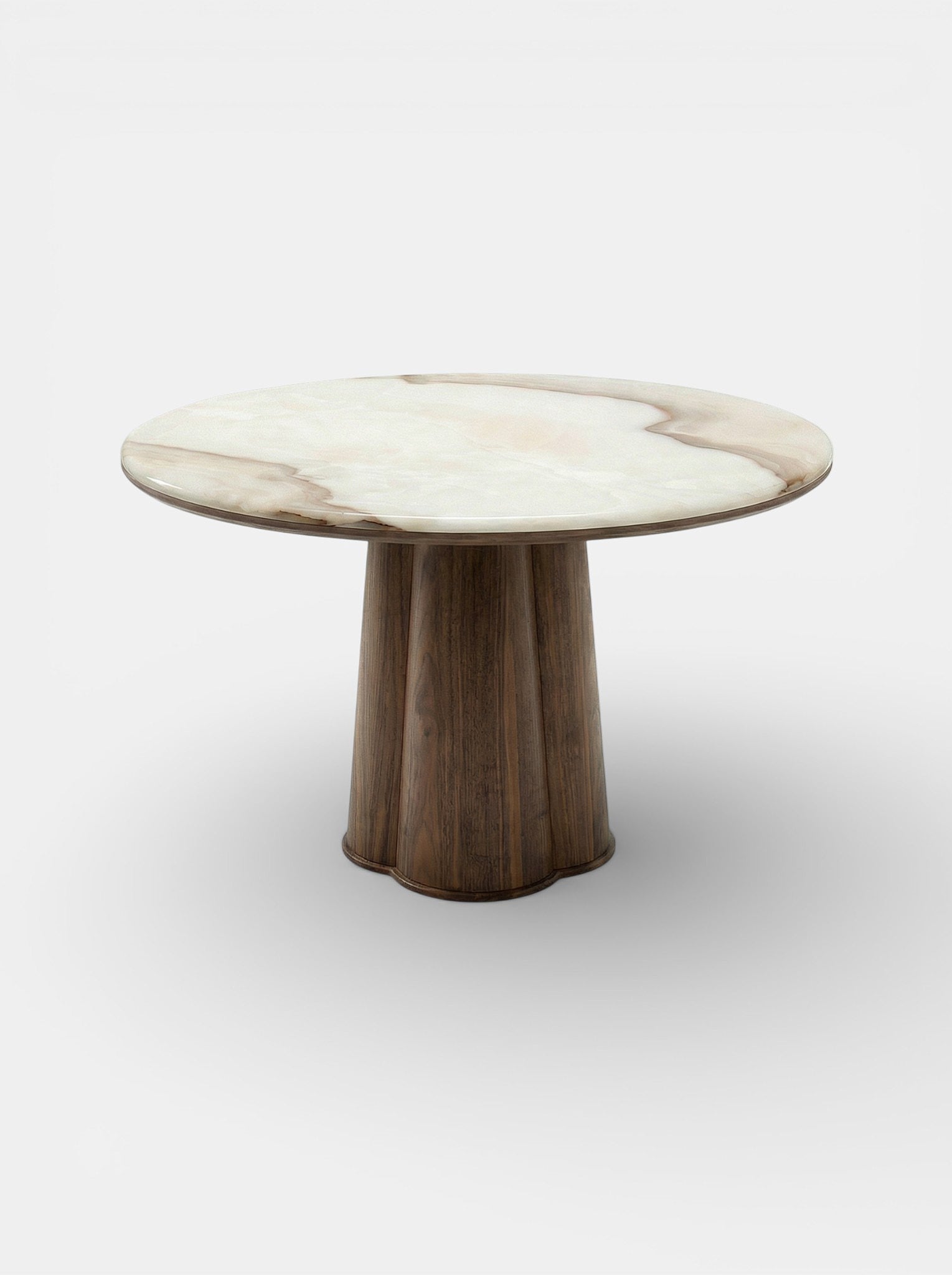 Elegant Poli dining table with wood base and vanilla onyx marble top - luxury Italian furniture design