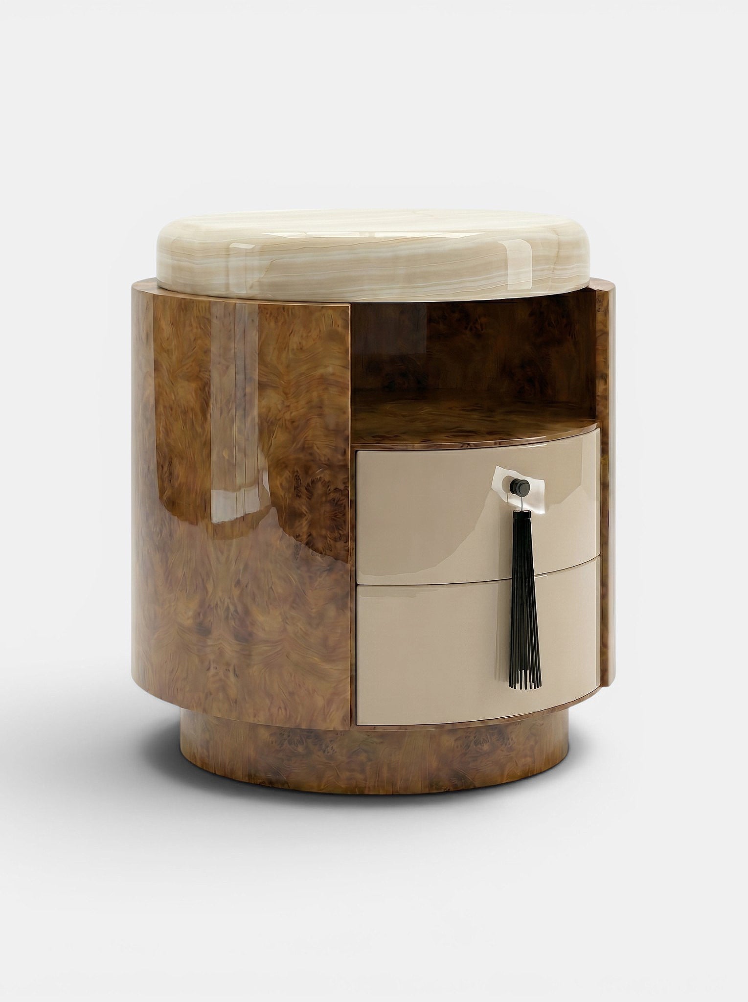 Pompon Burl Wood Honey Off-White And Ivory Onyx