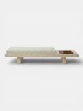 Contemporary Sybille bench combining travertine stone and wood - Italian mixed-material luxury furniture