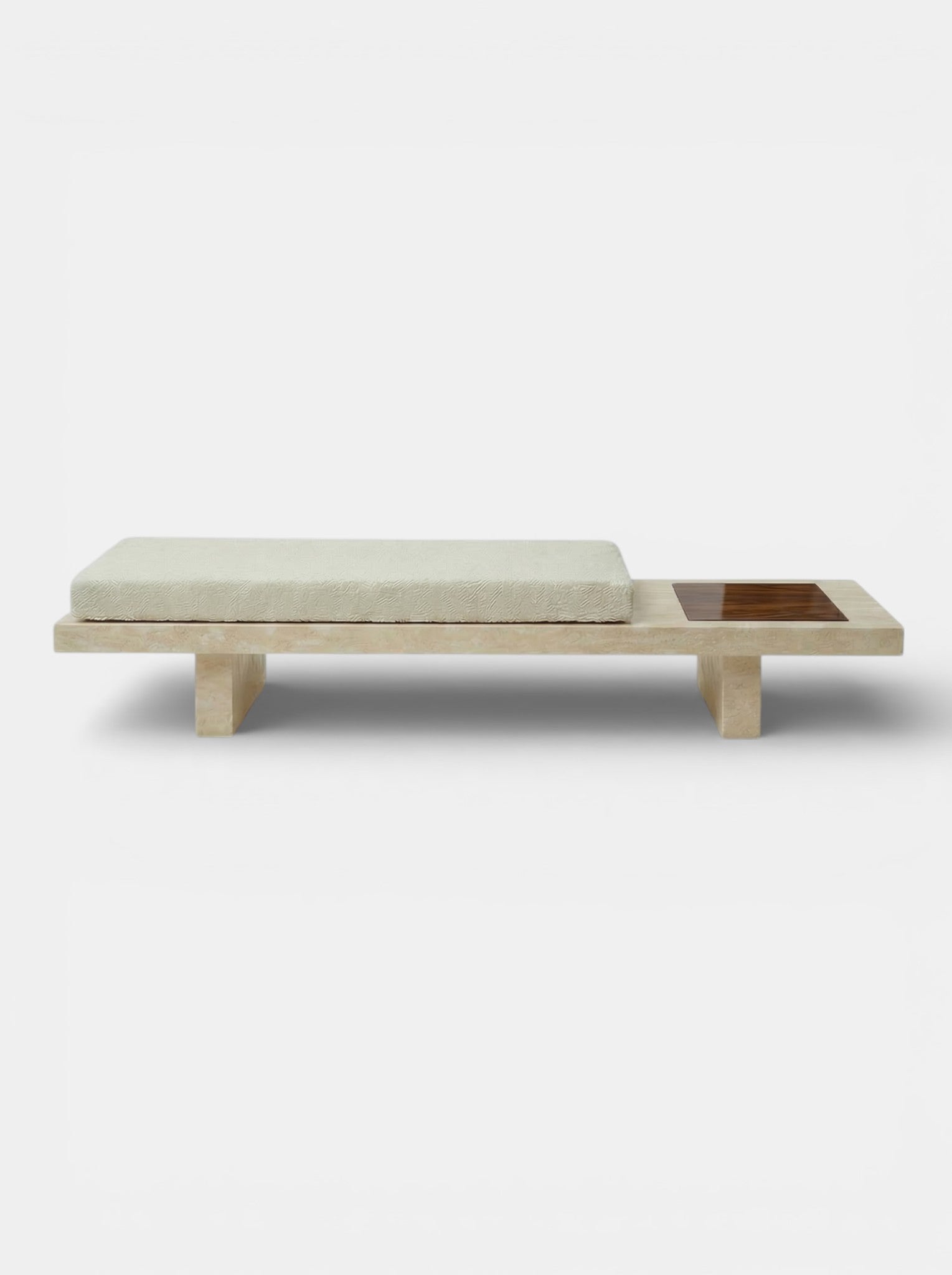 Contemporary Sybille bench combining travertine stone and wood - Italian mixed-material luxury furniture