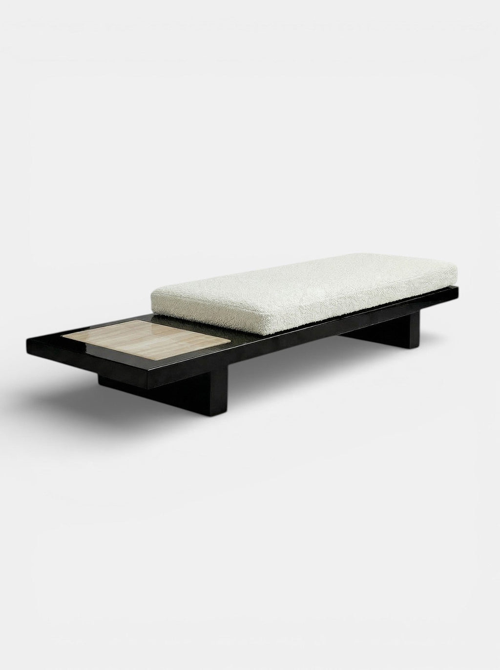 Front view of Sybille bench in striking black ivory onyx marble - contemporary Italian luxury seating