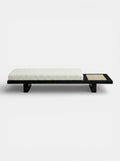 Luxury Sybille bench in black and ivory onyx marble with contrasting veins - Italian crafted statement piece