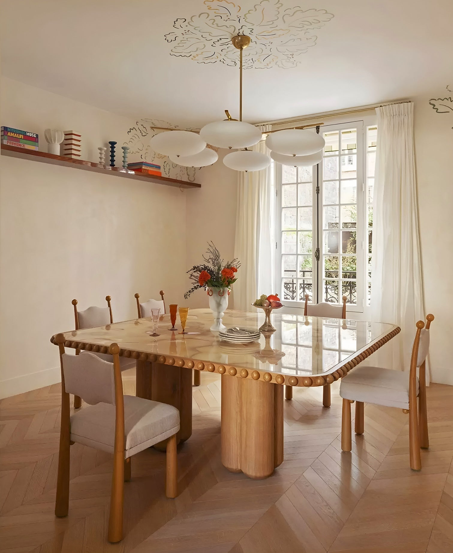 Ornella style dining table - sixties onyx and oak Italian furniture in contemporary interior