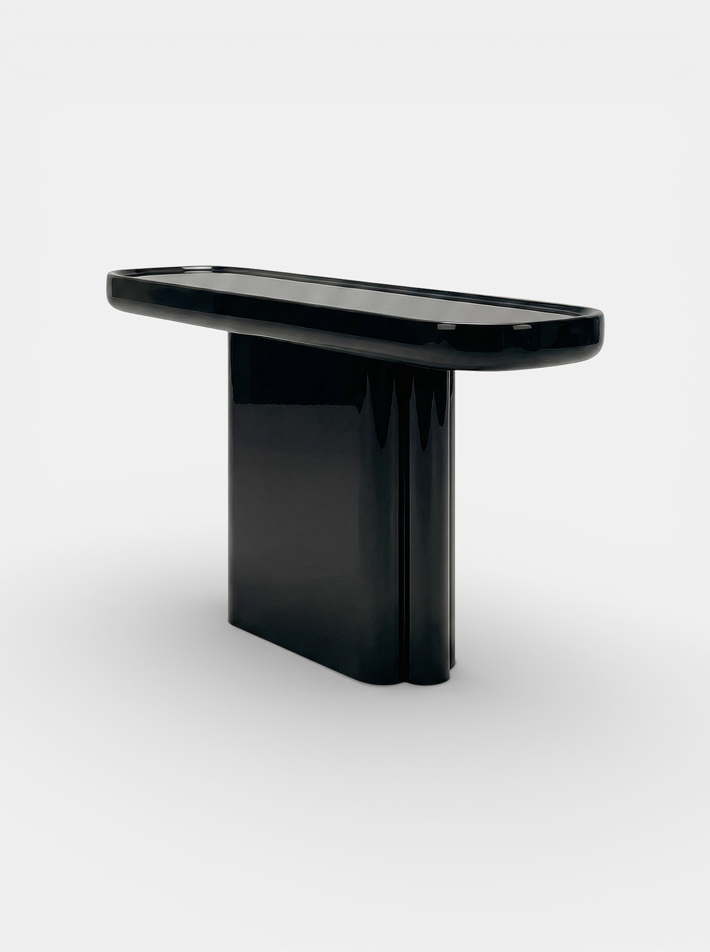 Ugo black lacquered wooden console side view - contemporary Italian furniture with sleek angular lines