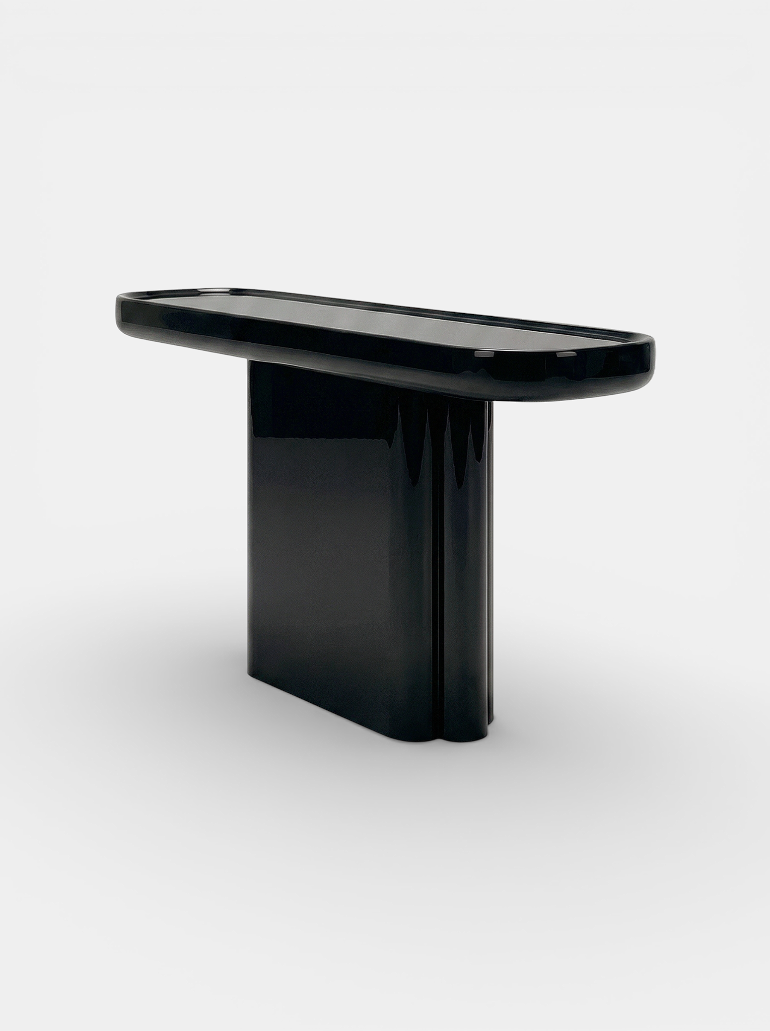 Ugo black lacquered wooden console side view - contemporary Italian furniture with sleek angular lines