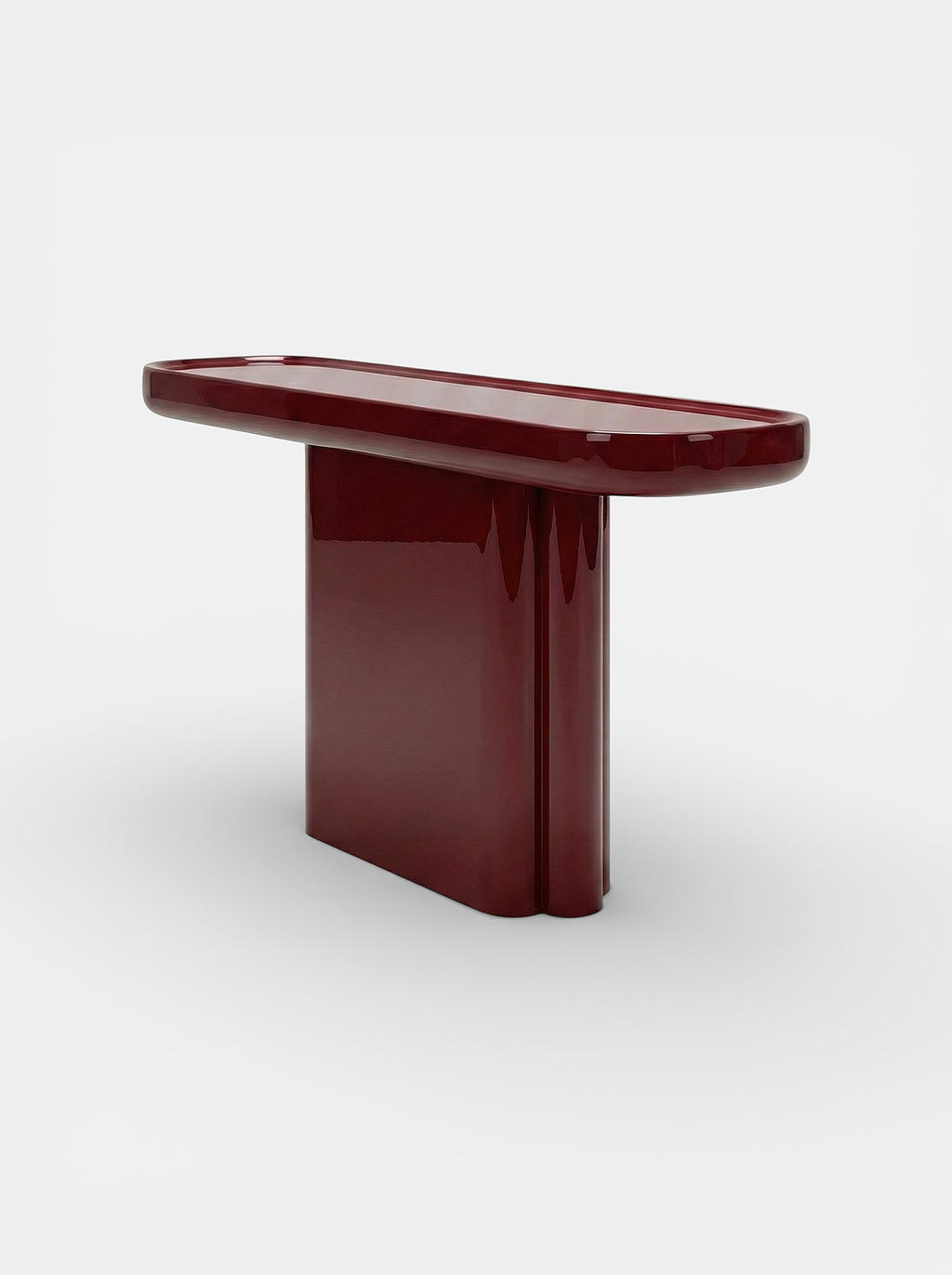 Ugo bordeaux lacquered wooden console detail - premium Italian crafted furniture with deep red finish