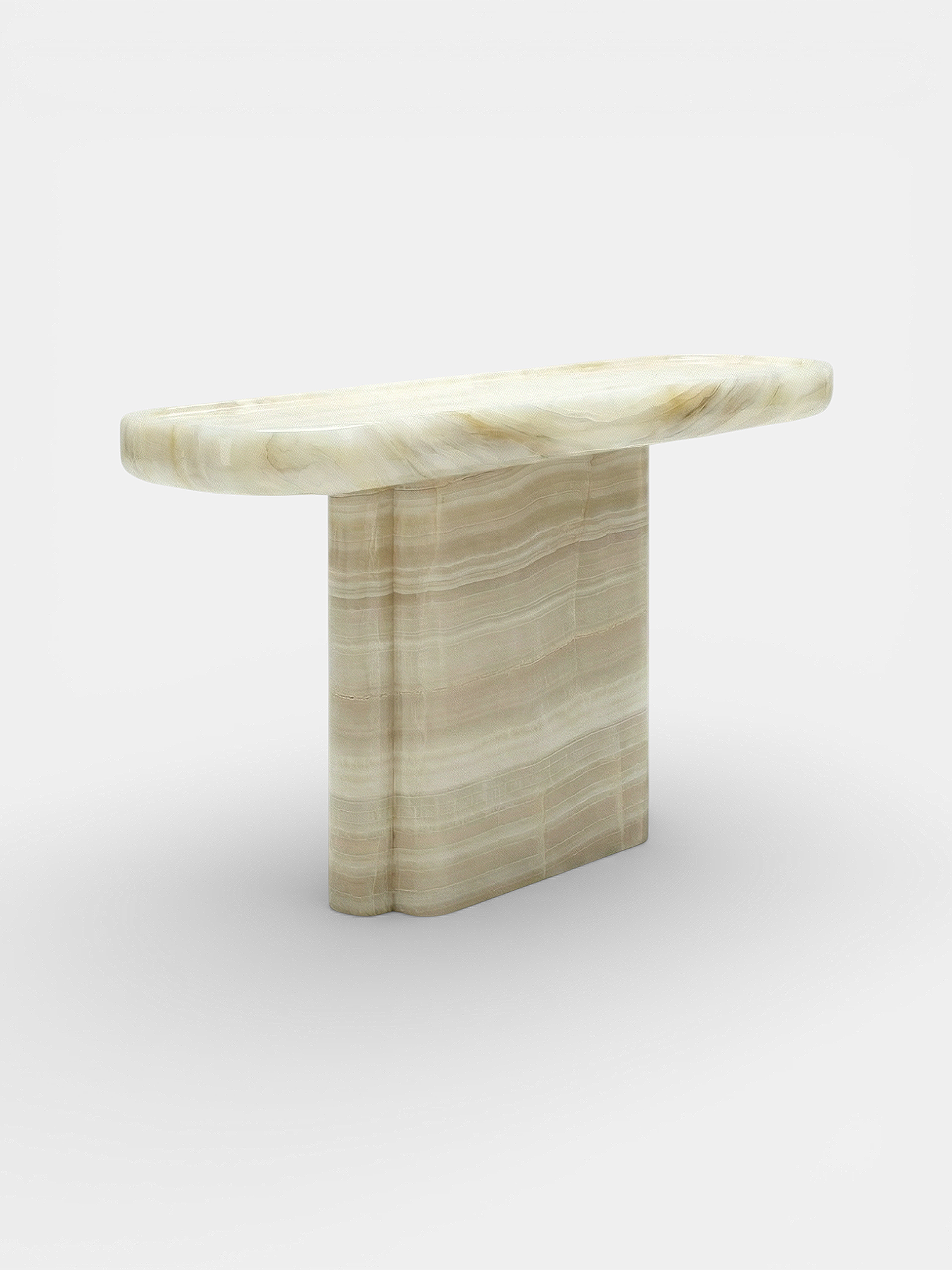 Ugo ivory onyx console side view - premium Italian stone furniture with elegant cream marble finish
