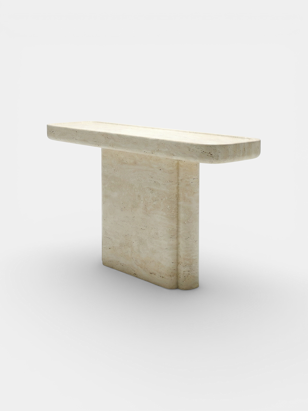 Ugo travertine stone console side angle - premium Italian luxury furniture with warm beige finish
