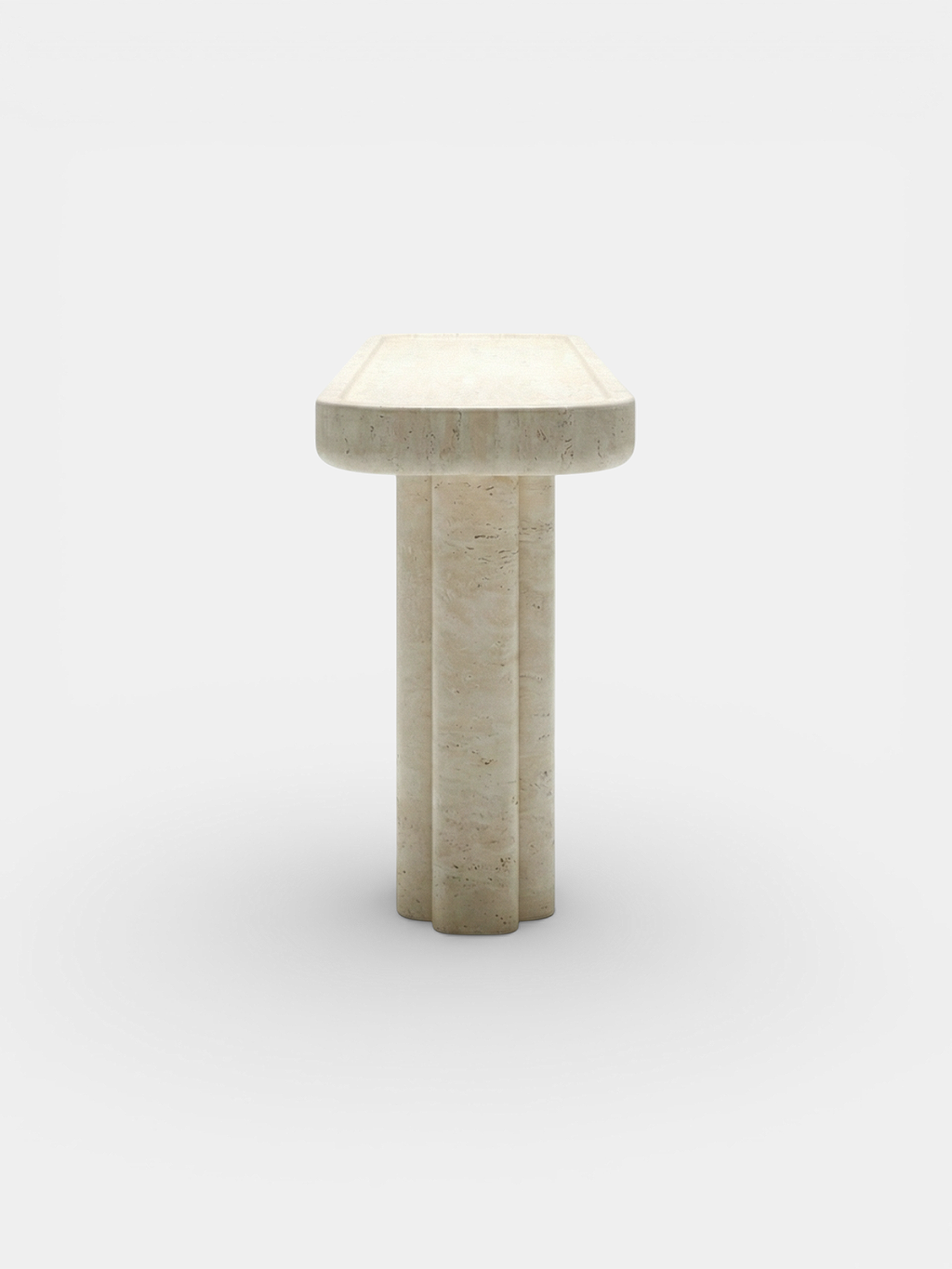 Ugo console in travertine marble perspective view - Italian luxury stone furniture with natural textures