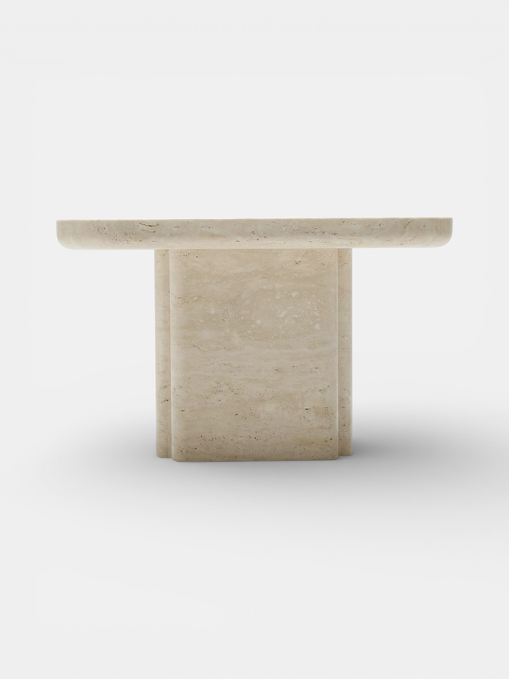 Ugo console in travertine stone - luxury Italian furniture with natural beige limestone finish front view