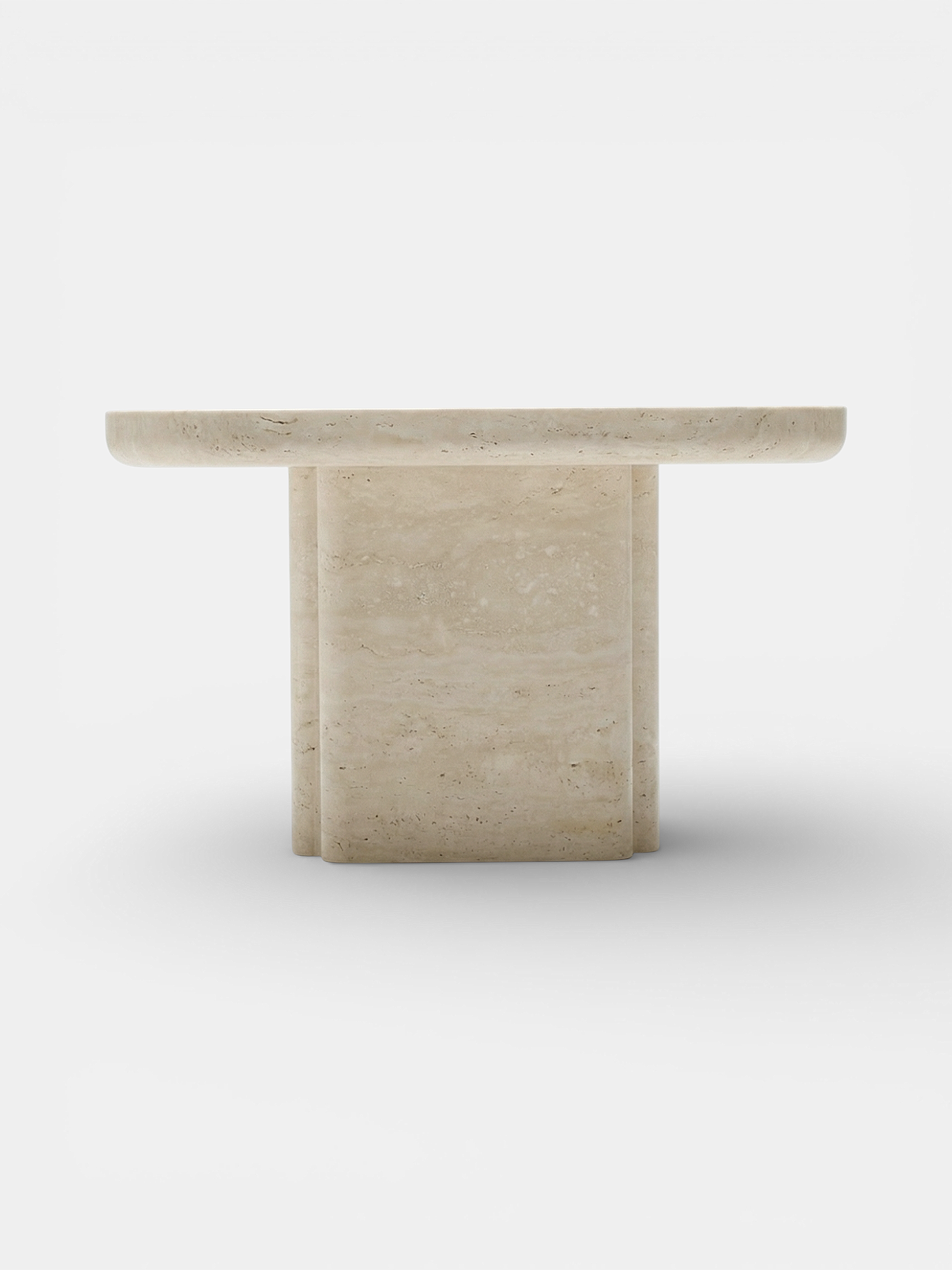 Ugo console in travertine stone - luxury Italian furniture with natural beige limestone finish front view