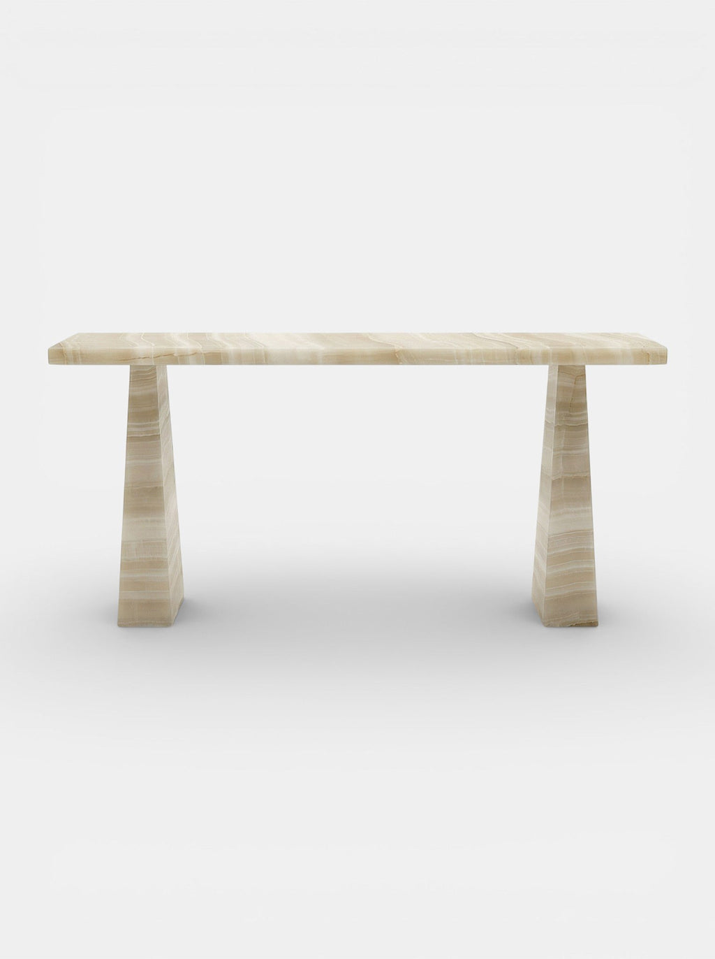 Uma console crafted from Ivory Onyx marble featuring creamy white tones and Italian luxury design
