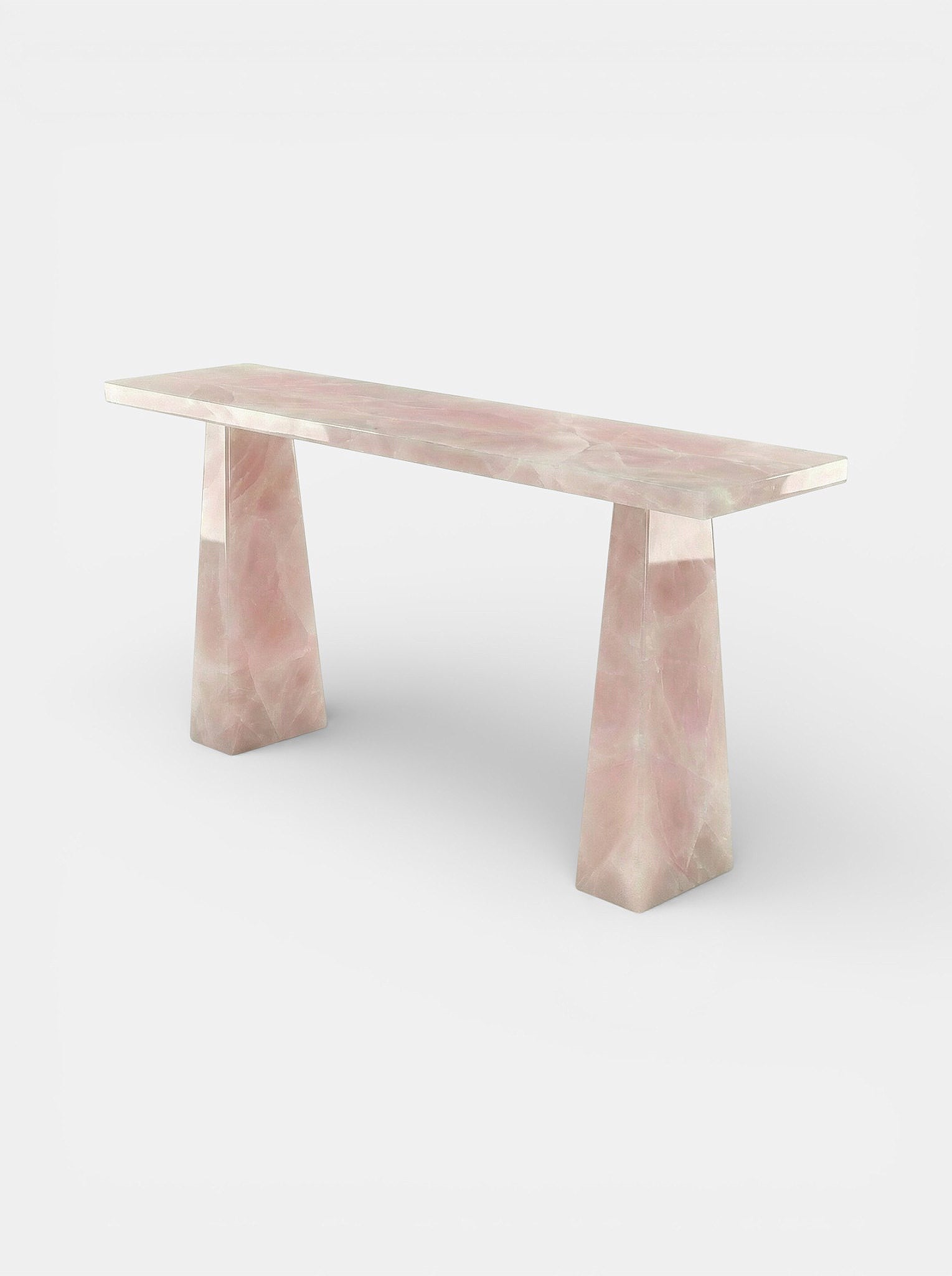 Uma Pink Onyx console front view displaying delicate pink veining and premium stone craftsmanship