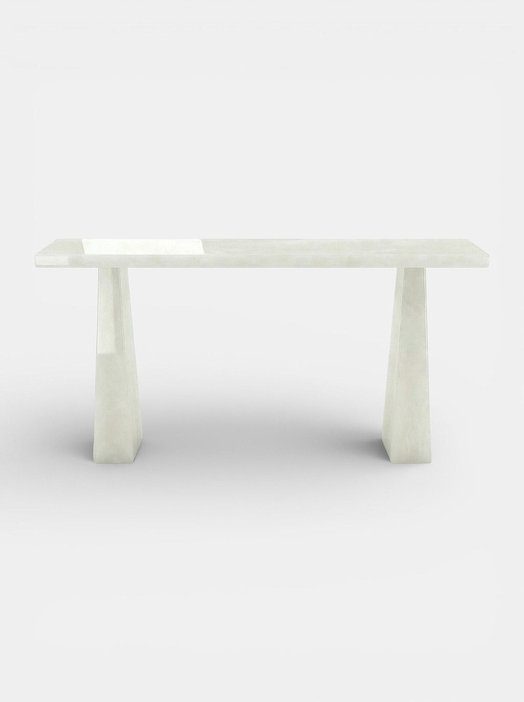 Uma console in White Onyx featuring pure translucent stone and contemporary Italian luxury design