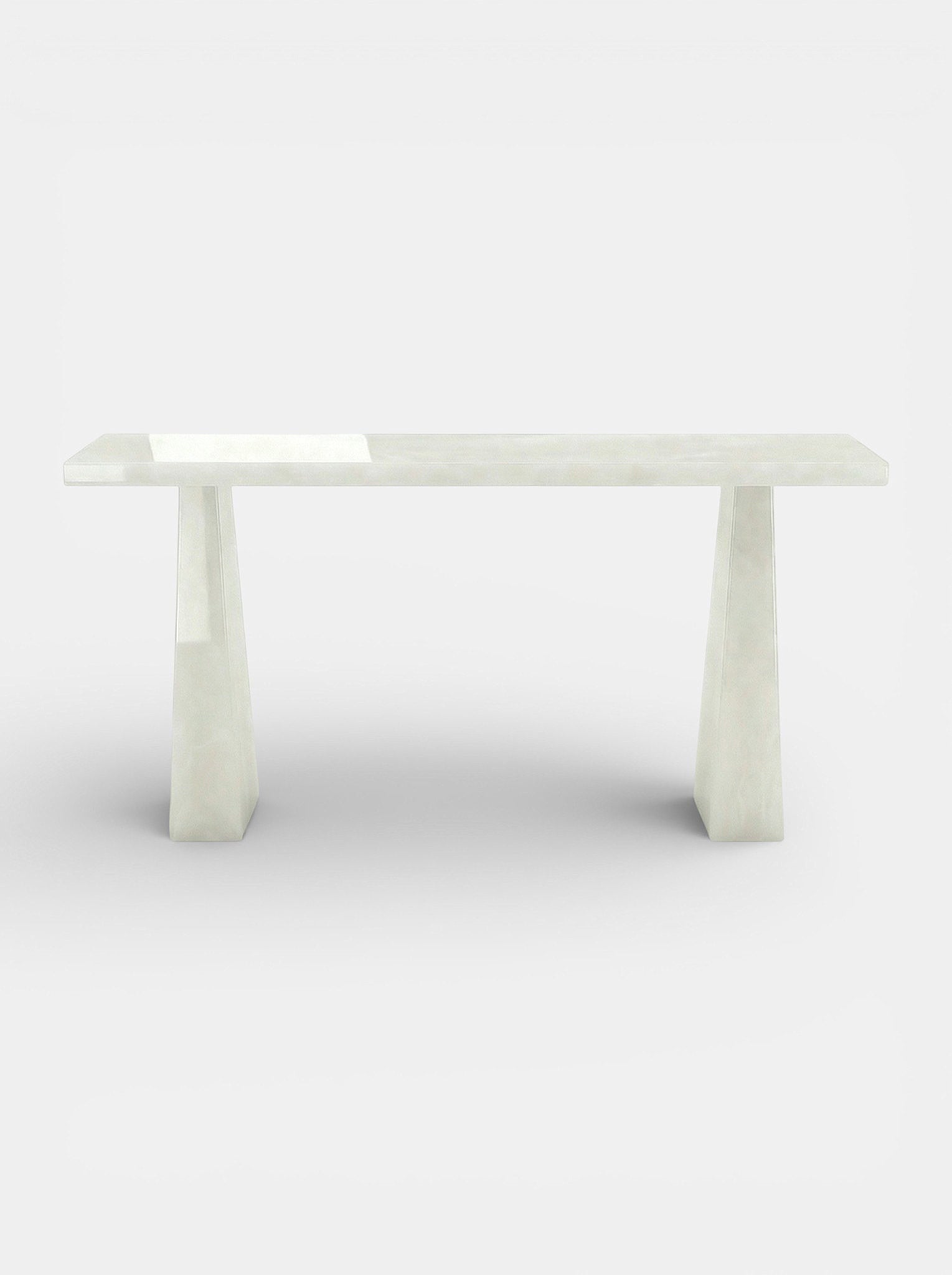 Uma console in White Onyx featuring pure translucent stone and contemporary Italian luxury design