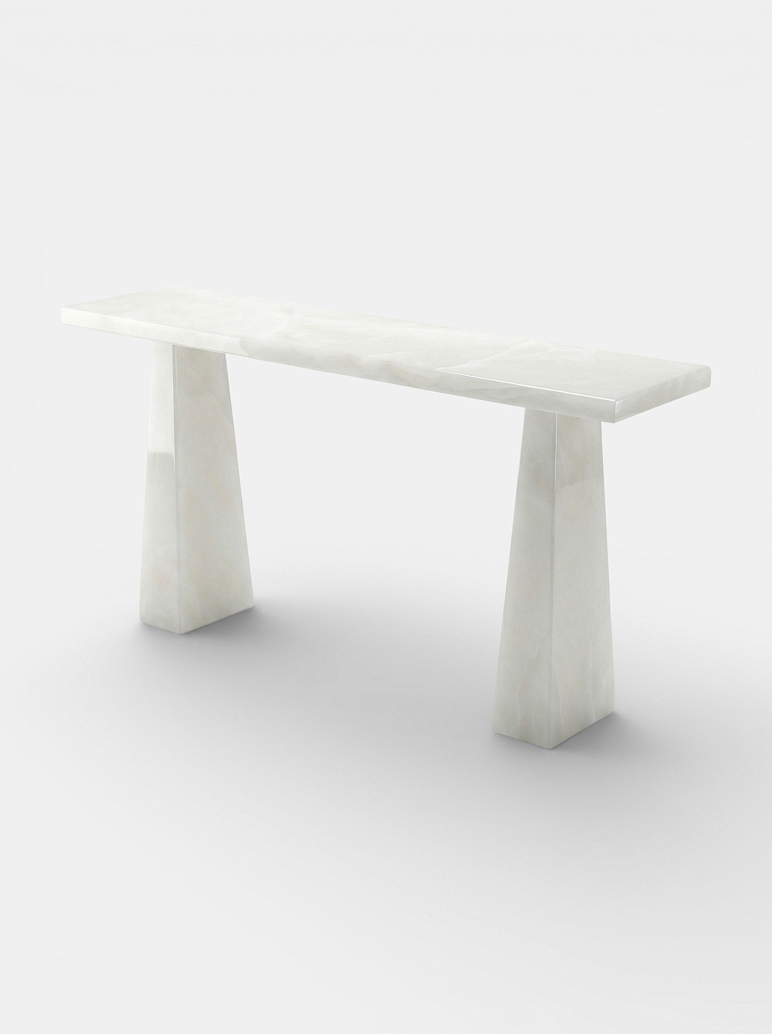 Uma White Onyx marble console detail view highlighting translucent stone beauty and Italian finish