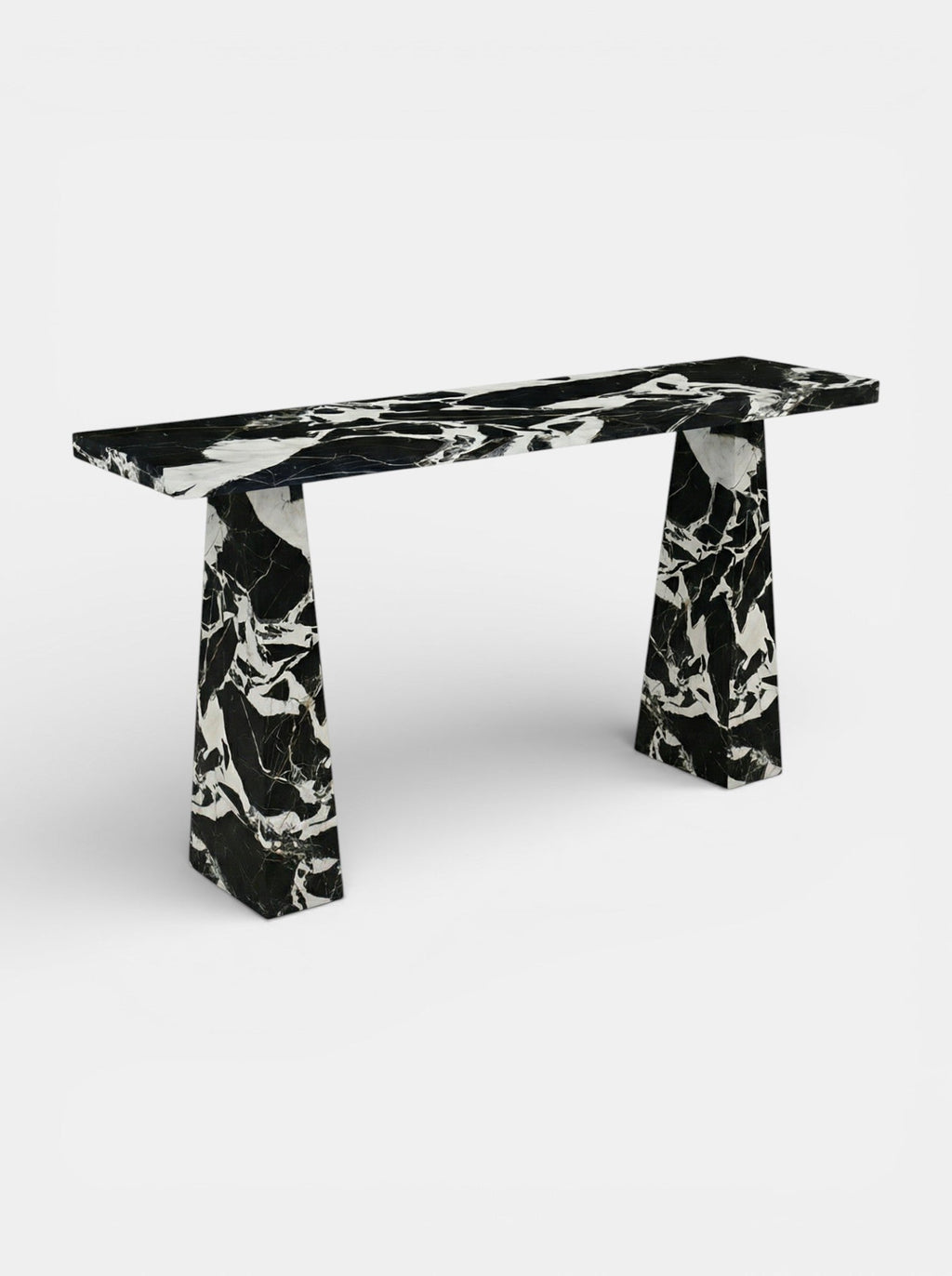 Uma Grand Antique marble console side view - premium Italian stone furniture with striking dark patterns