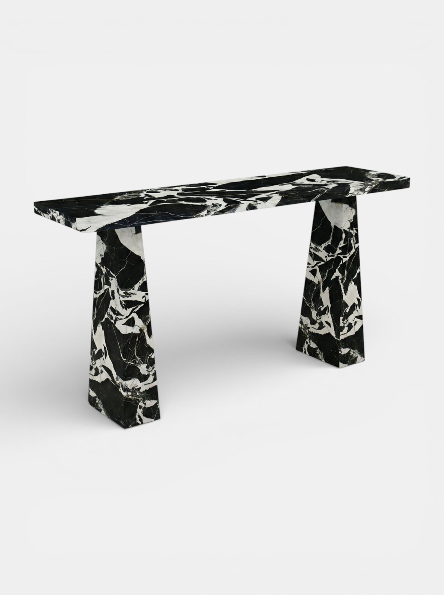 Uma Grand Antique marble console side view - premium Italian stone furniture with striking dark patterns