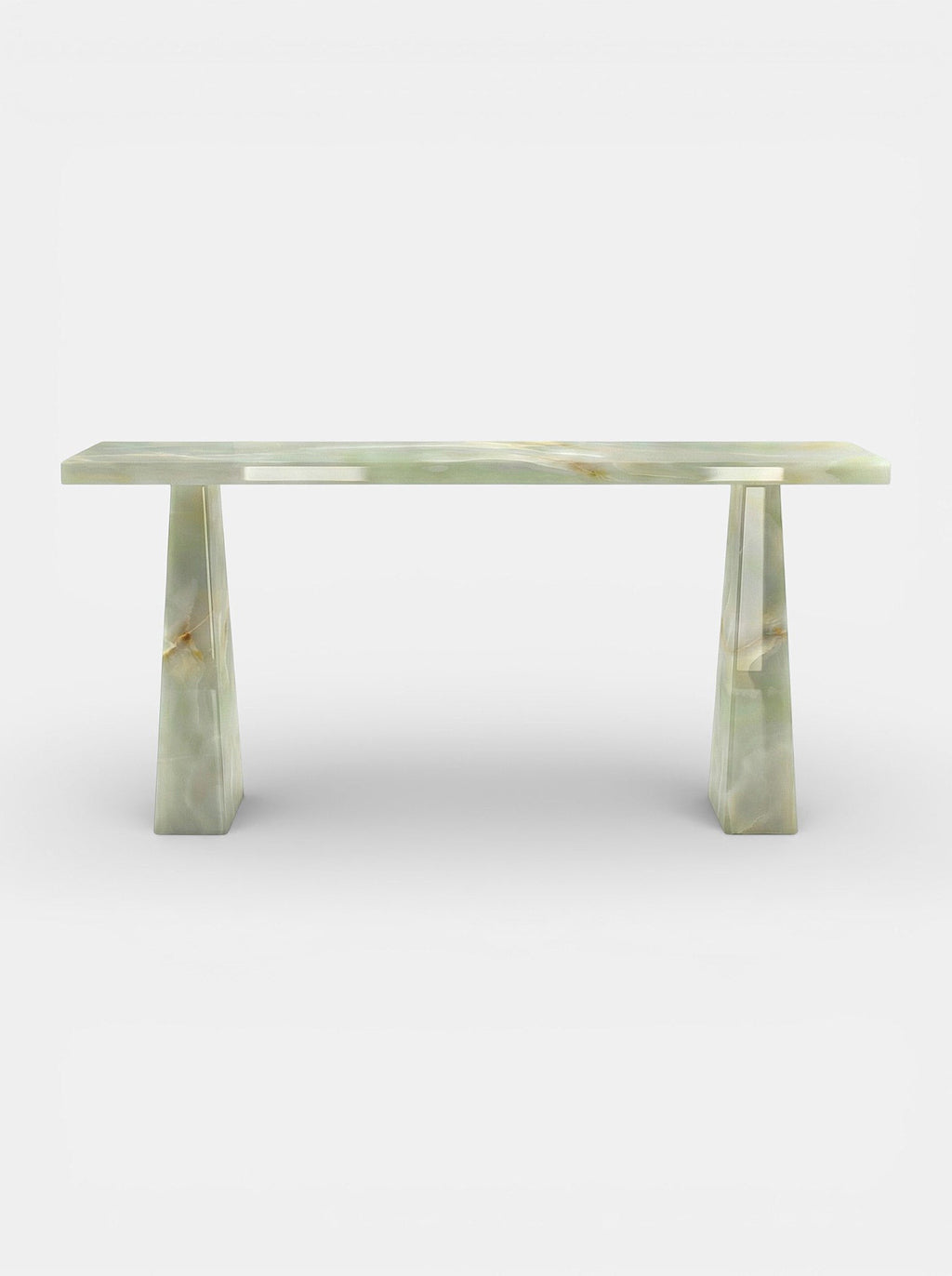 Uma console in green onyx stone - luxury Italian furniture with translucent emerald marble finish