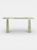 Uma console in green onyx stone - luxury Italian furniture with translucent emerald marble finish