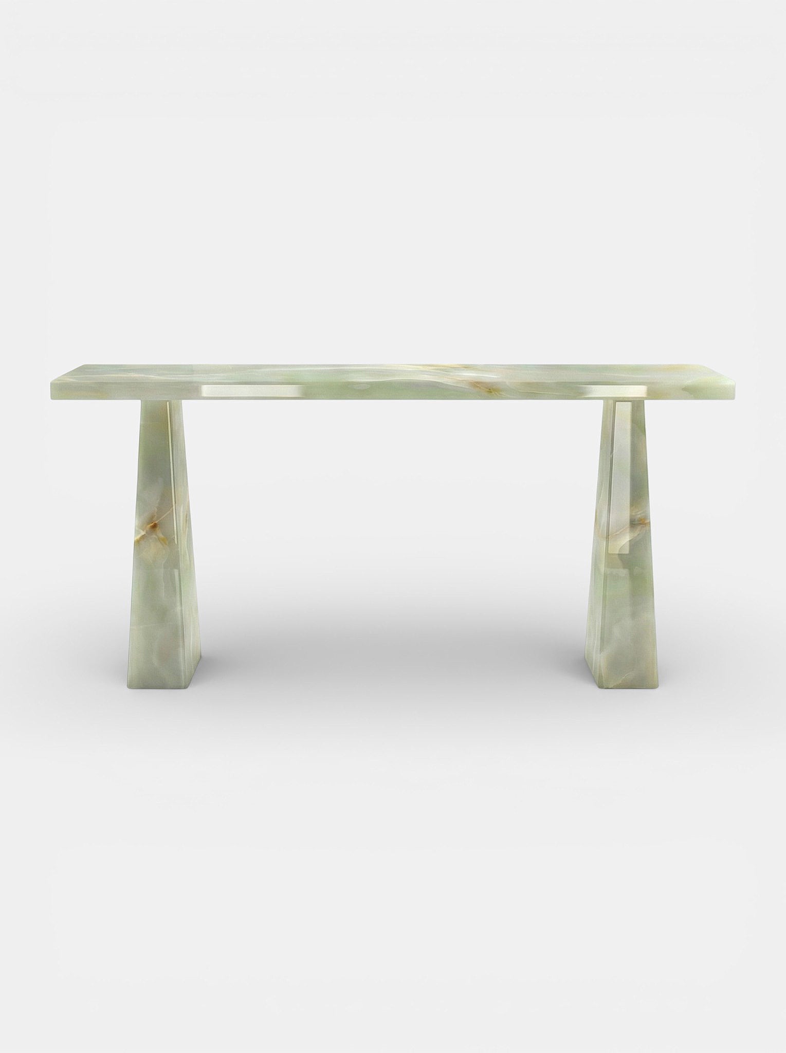 Uma console in green onyx stone - luxury Italian furniture with translucent emerald marble finish