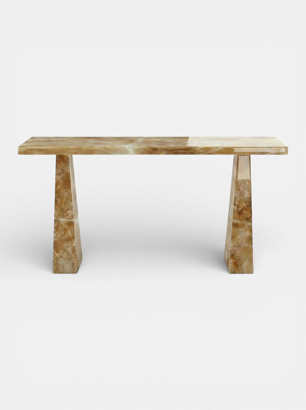 Uma console in Honey Onyx featuring warm golden translucent stone and elegant Italian craftsmanship