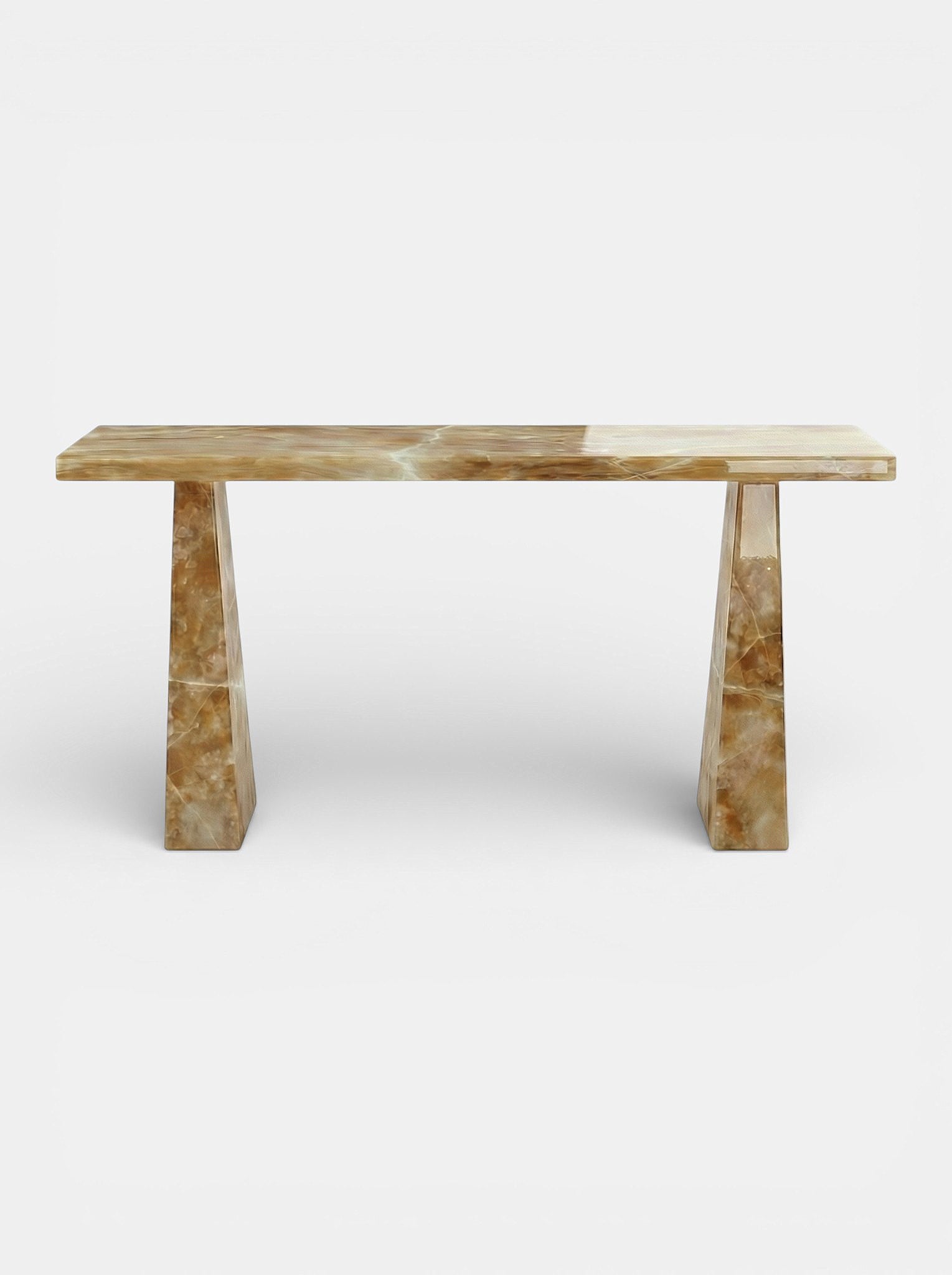 Uma console in Honey Onyx featuring warm golden translucent stone and elegant Italian craftsmanship
