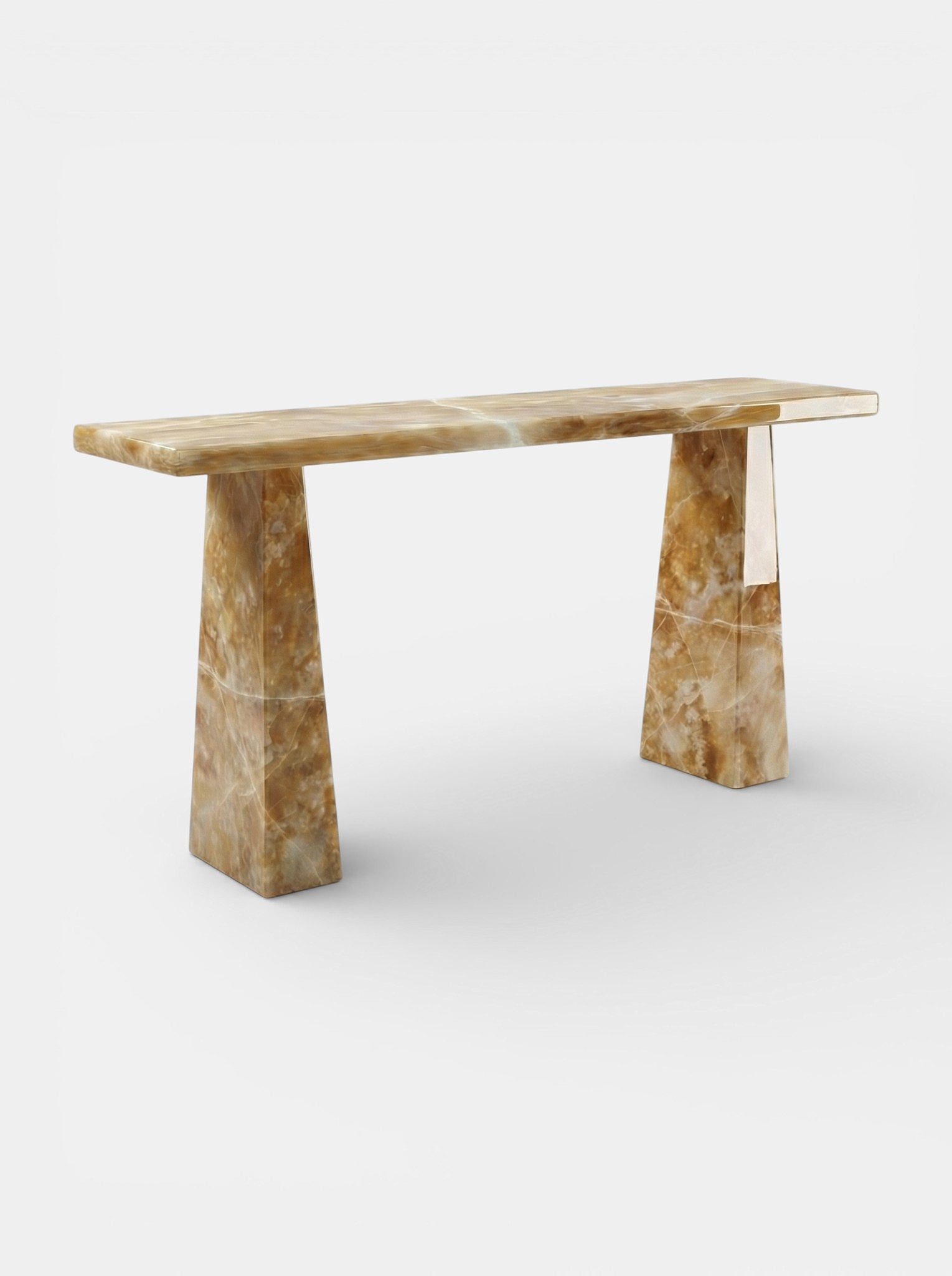Uma Honey Onyx console alternate view displaying amber tones and luminous stone texture finish