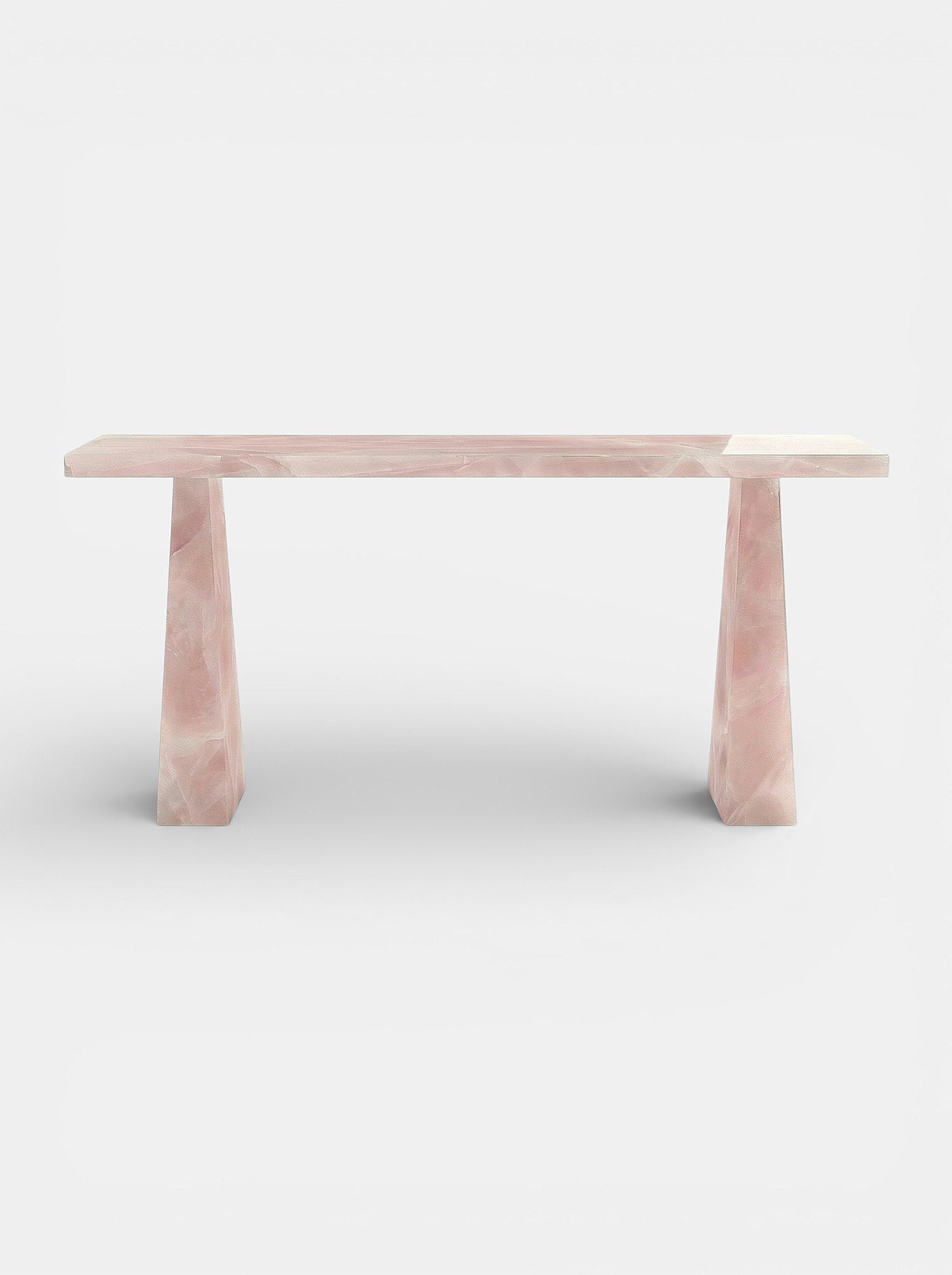 Uma console in Pink Onyx featuring soft rose tones and translucent stone luxury Italian design