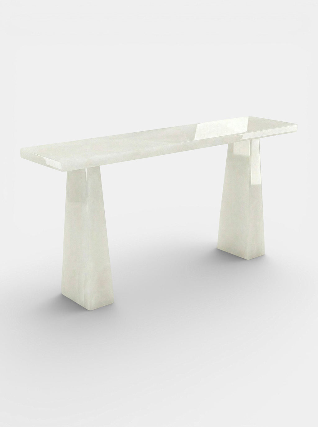 Uma console crafted from White Onyx displaying pristine translucent marble and premium Italian style