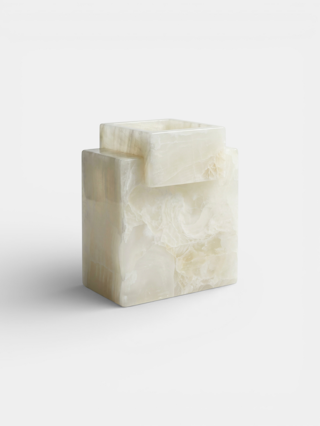 Gaia white onyx vase MARBERA - premium Italian natural stone decor three-quarter perspective