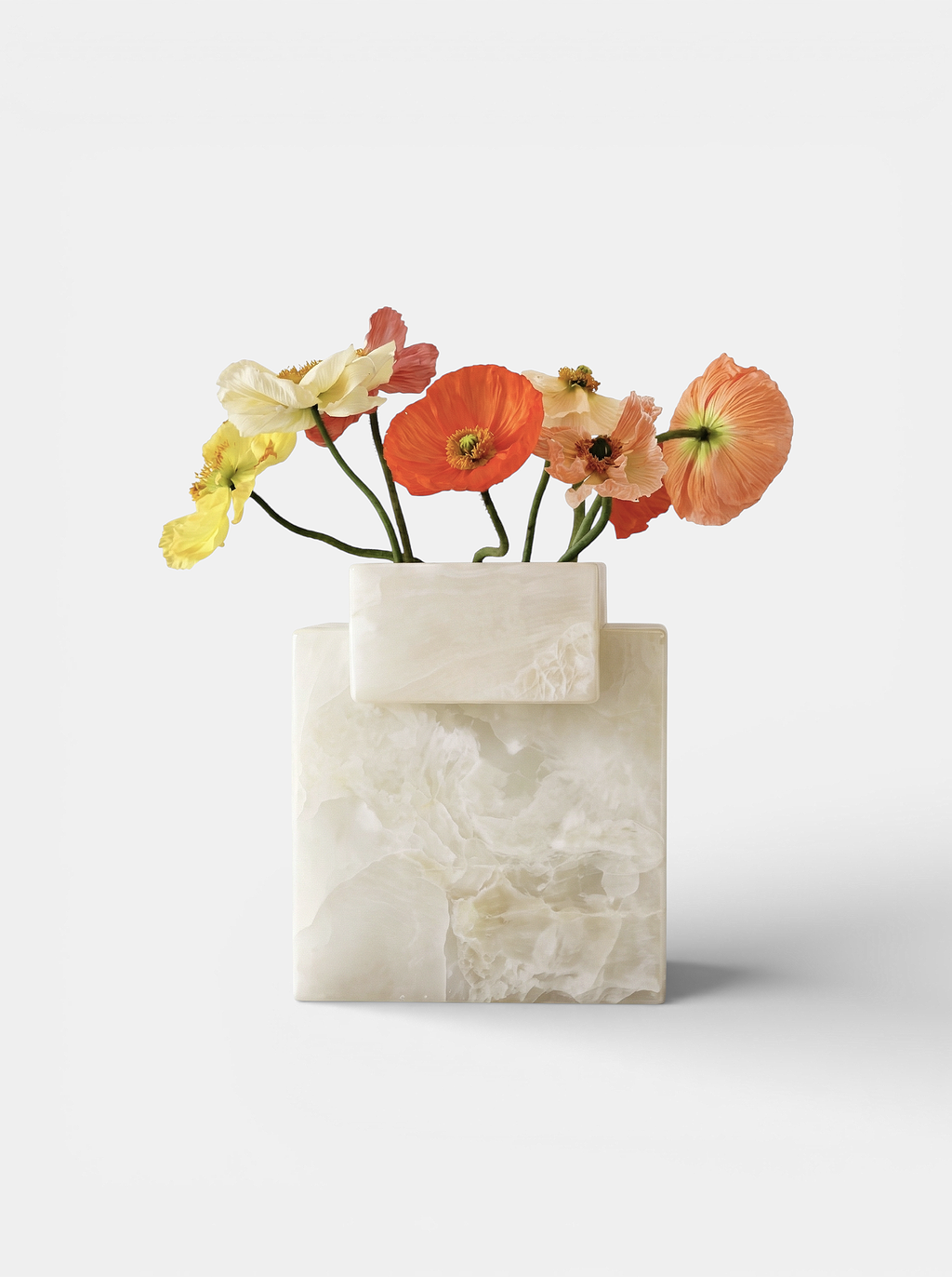 MARBERA Gaia vase in white onyx marble - elegant Italian luxury stone home decor left angle view