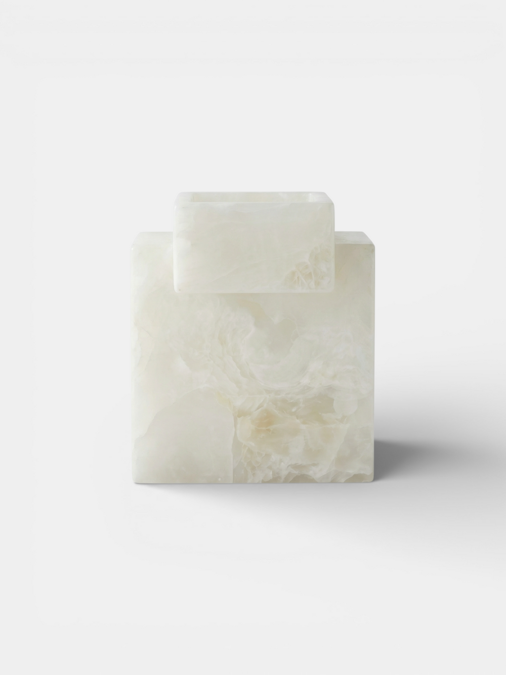 MARBERA white onyx Gaia vase - luxury Italian marble home decor front view sculptural design